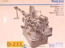 Davenport Model B, Screw Machine, 5 Spindle, Parts List Manual Year (1980)